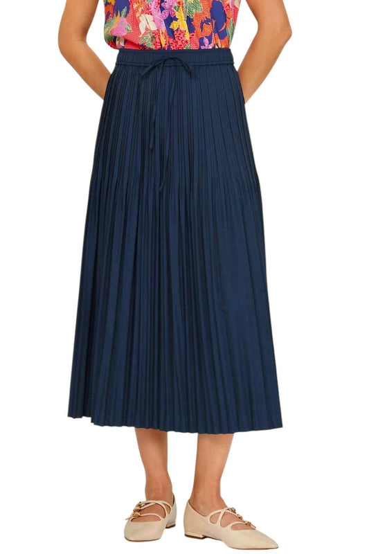 Elastic Waist Pleated Midi Skirt in navy by Current Air