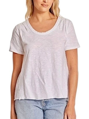Short Sleeve Pleated Shoulder Tee in white by Mododoc