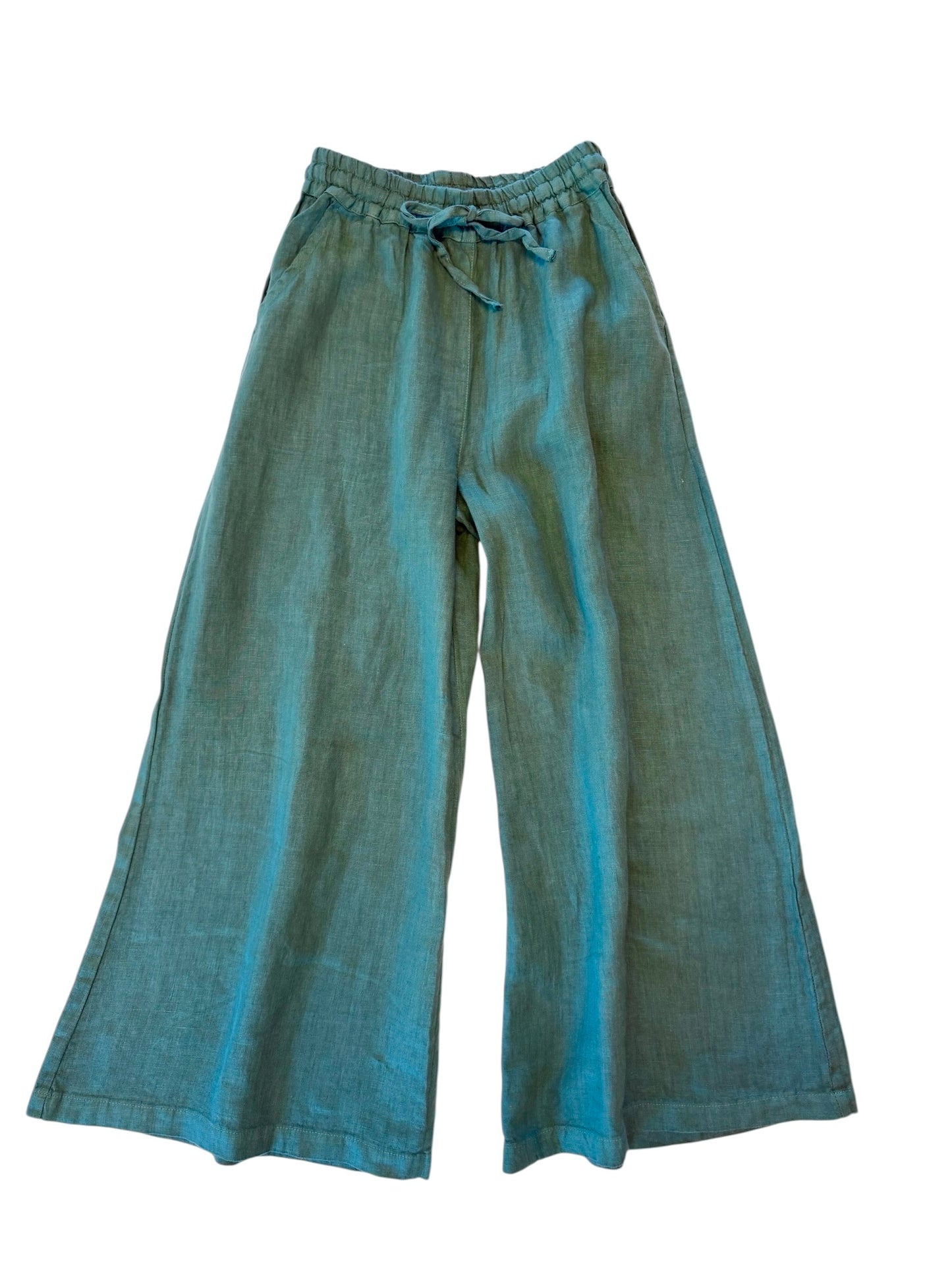 Wide Leg Linen Pant in emerald by Haris Cotton