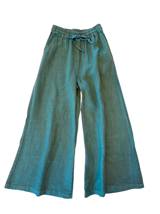 Wide Leg Linen Pant in emerald by Haris Cotton