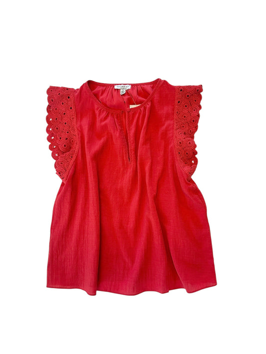 Lace Sleeve Detail Solid Top in red by Current Air
