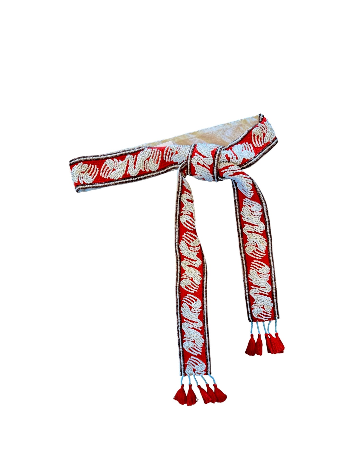 Woven Tie Belt in red by Ottod'Ame