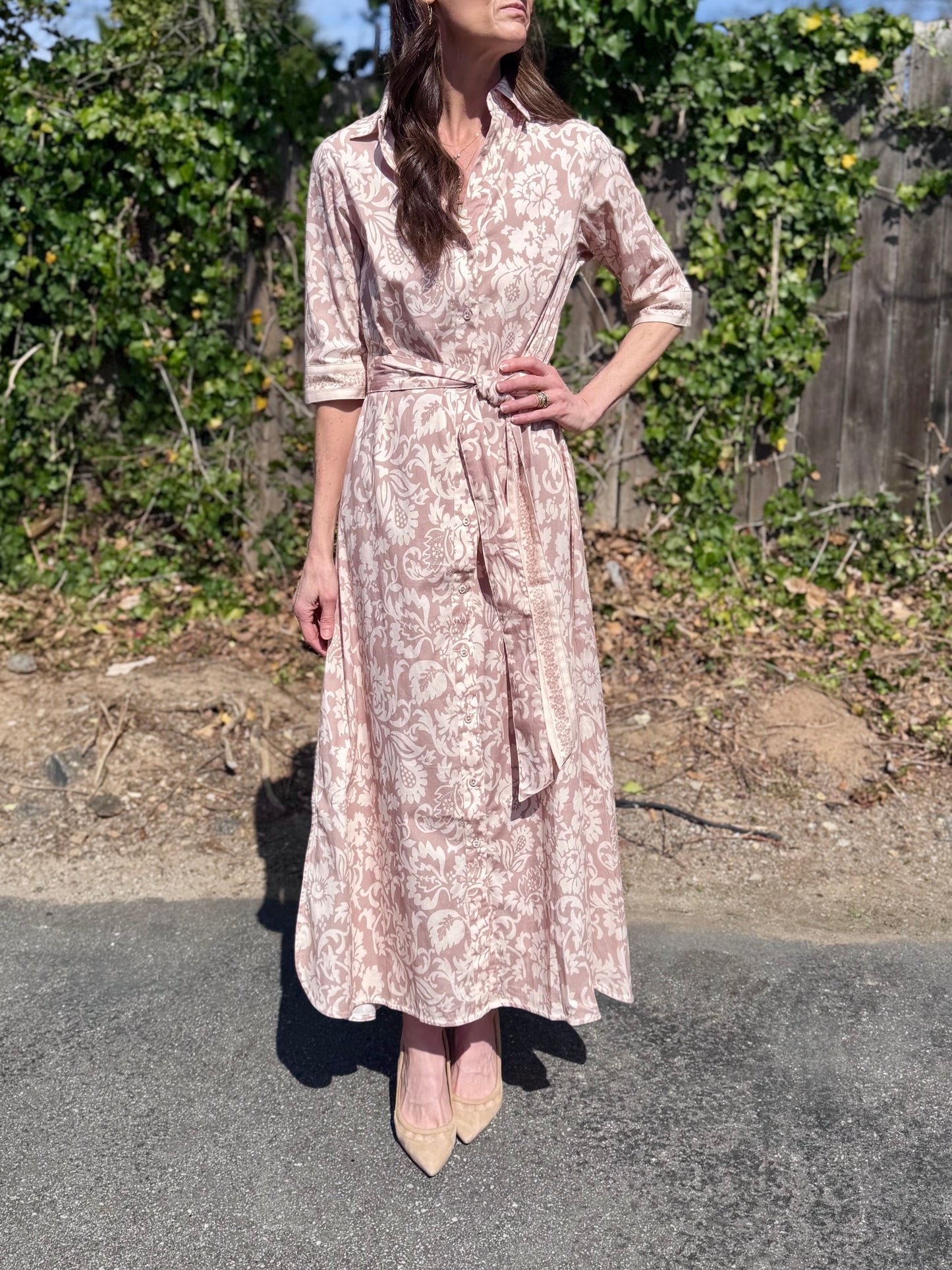 Eloise Maxi Flore Dress in sand by Beau & Ro