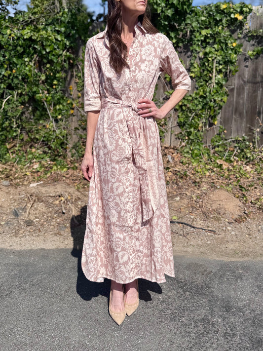 Eloise Maxi Flore Dress in sand by Beau & Ro