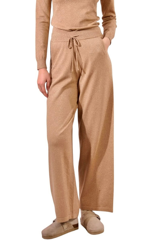 Wide Leg Knit Pant in golden beige by Molly Bracken