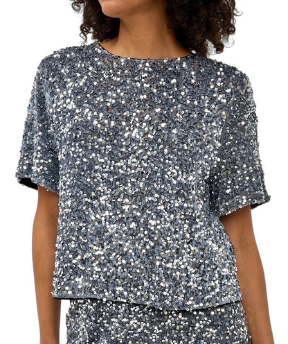 Sequin Short Sleeve Top in silver by Esqualo