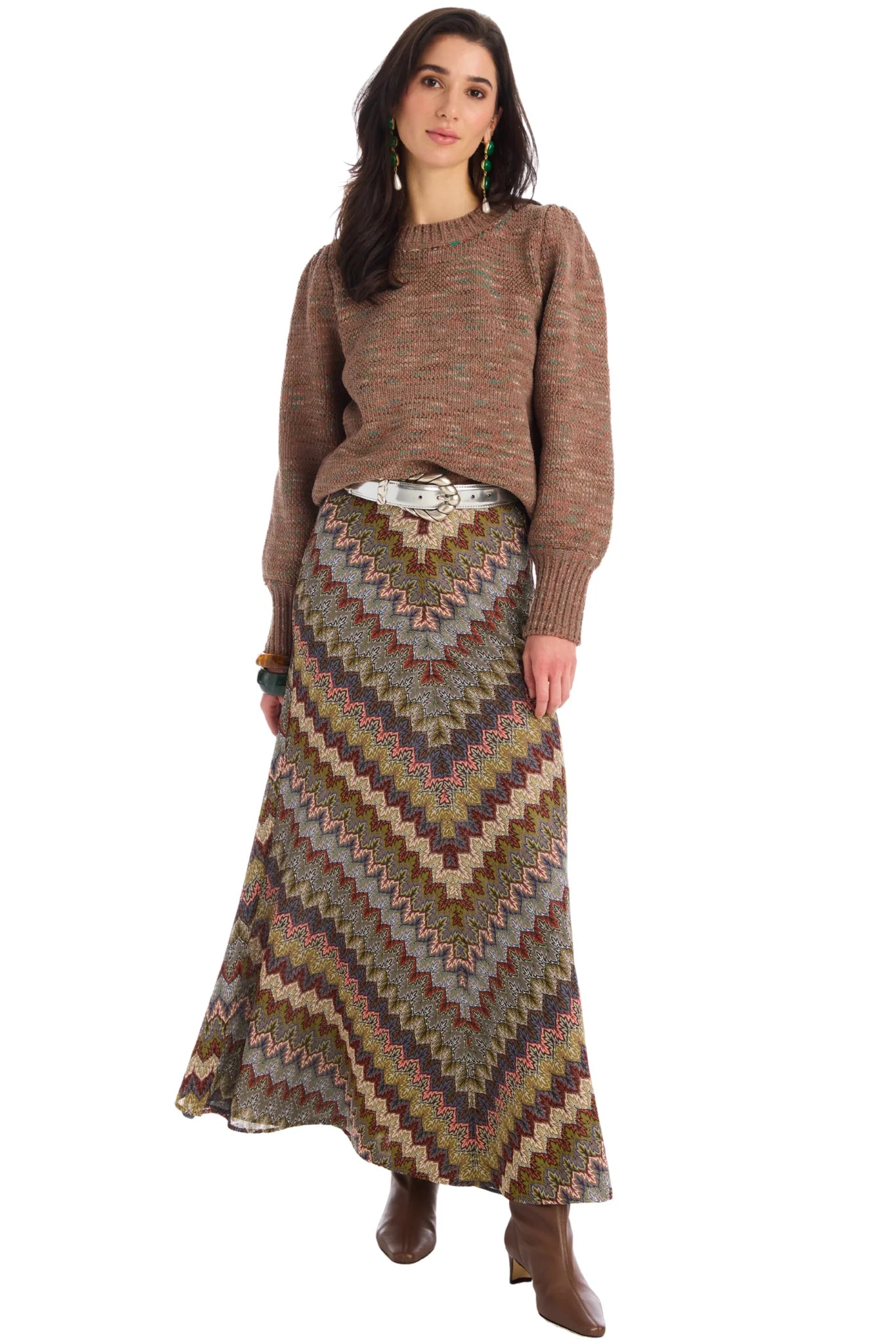 Olive Maxi Skirt in olive chevron by Allison