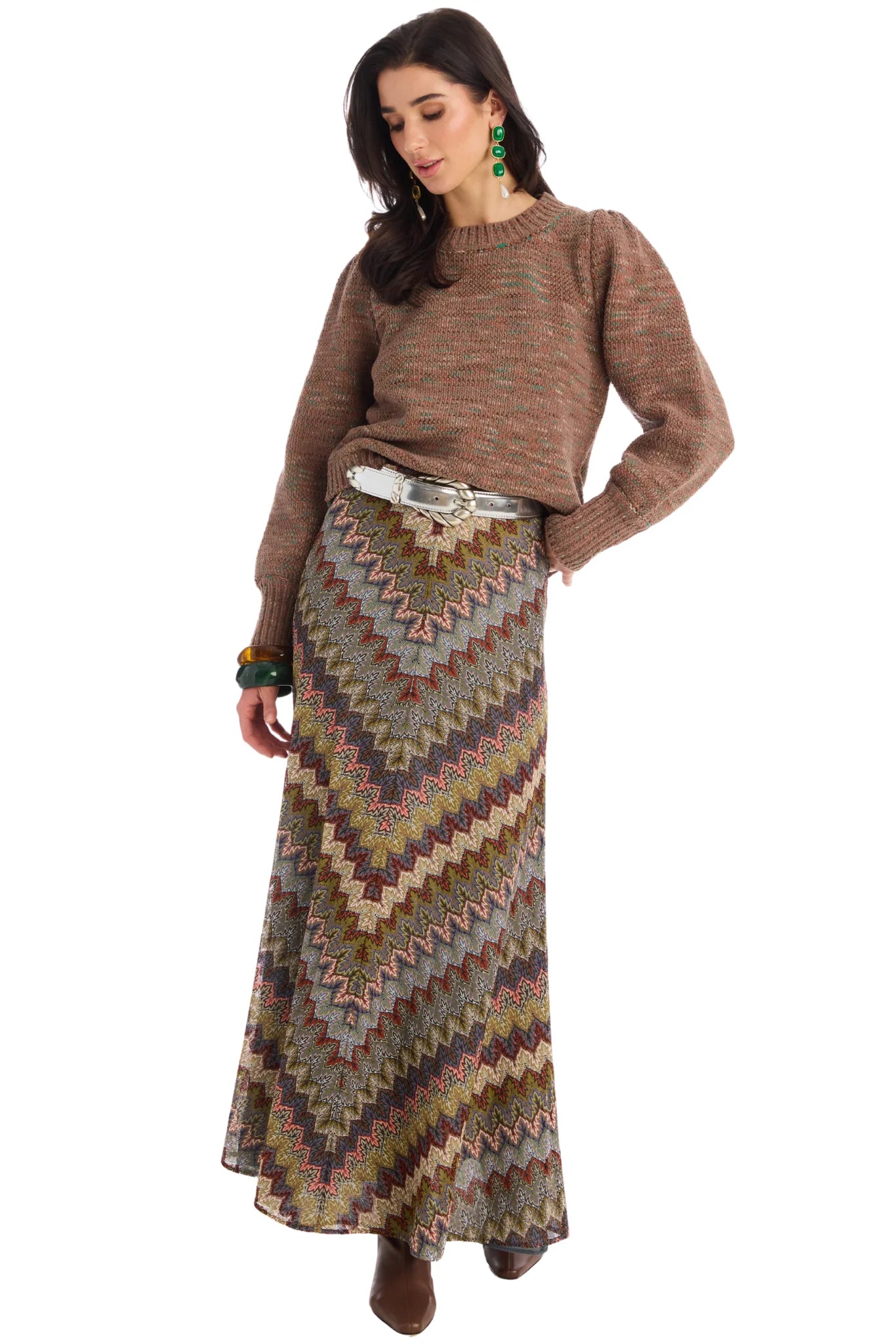Olive Maxi Skirt in olive chevron by Allison