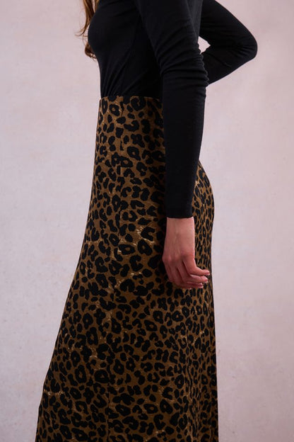Animal Print Knit Skirt in khaki by Molly Bracken
