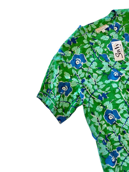 Green floral cotton dress sleeve detail clarette dress by fizroy and willa 