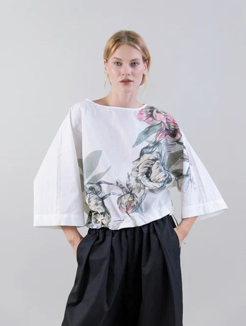 Printed Poplin Blouse in white by Psophia