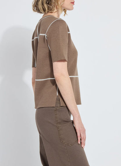 Odessa Reversible Knit Short Sleeve Tee in light grey melange/subtle green by Lysse