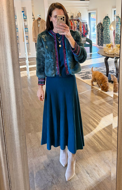 Flared Knit Skirt in deep sea by Lilla P