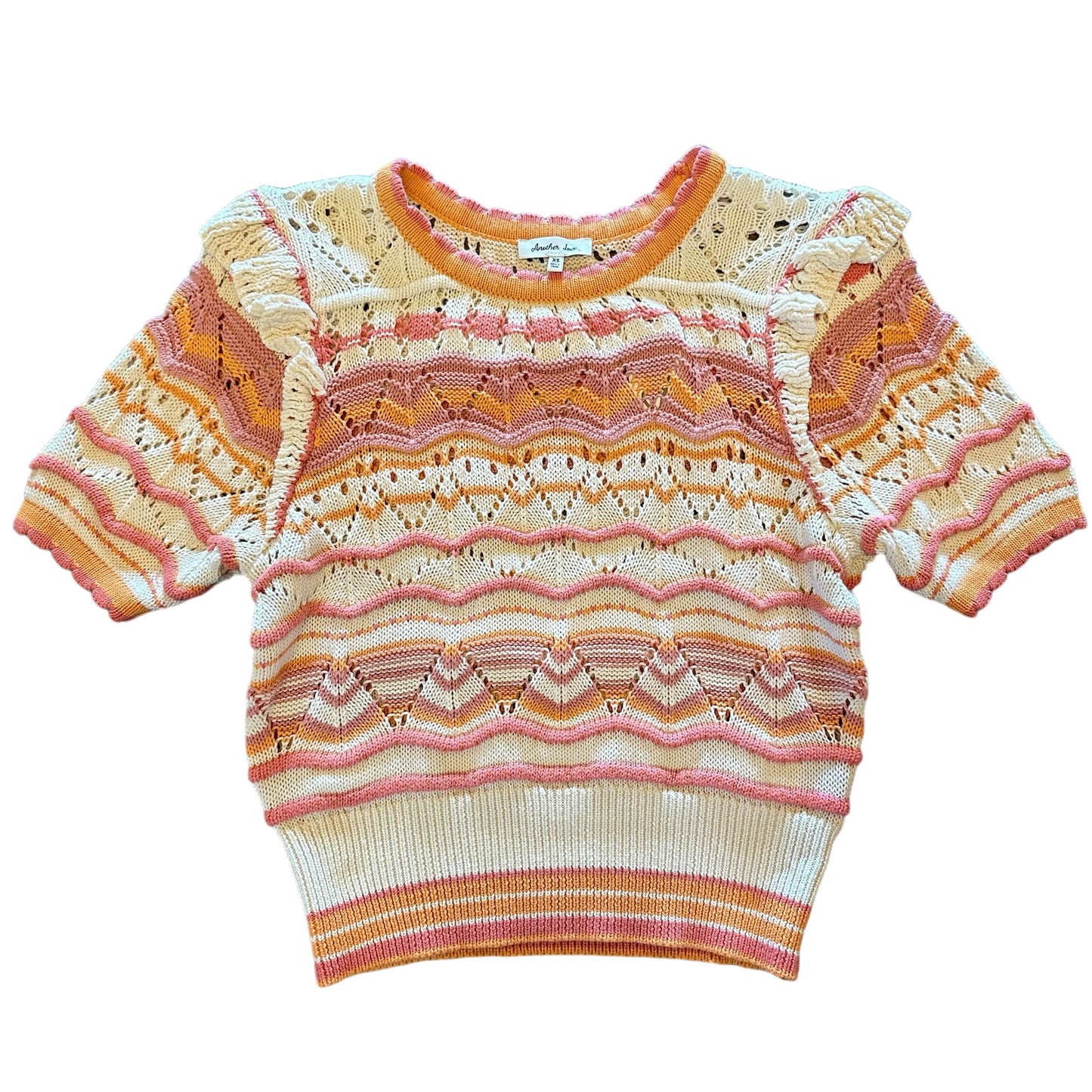 Neve Crochet Crew Neck Sweater in grapefruit abstract by Another Love