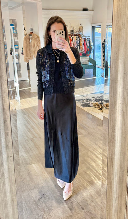 Short Sleeve Sparkle Sweater in black by Lilla P