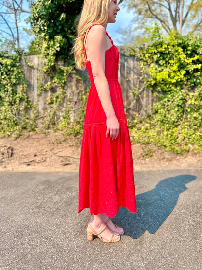 Ruhani Bustier Midi Dress in scarlet bloom by Ash & Eden