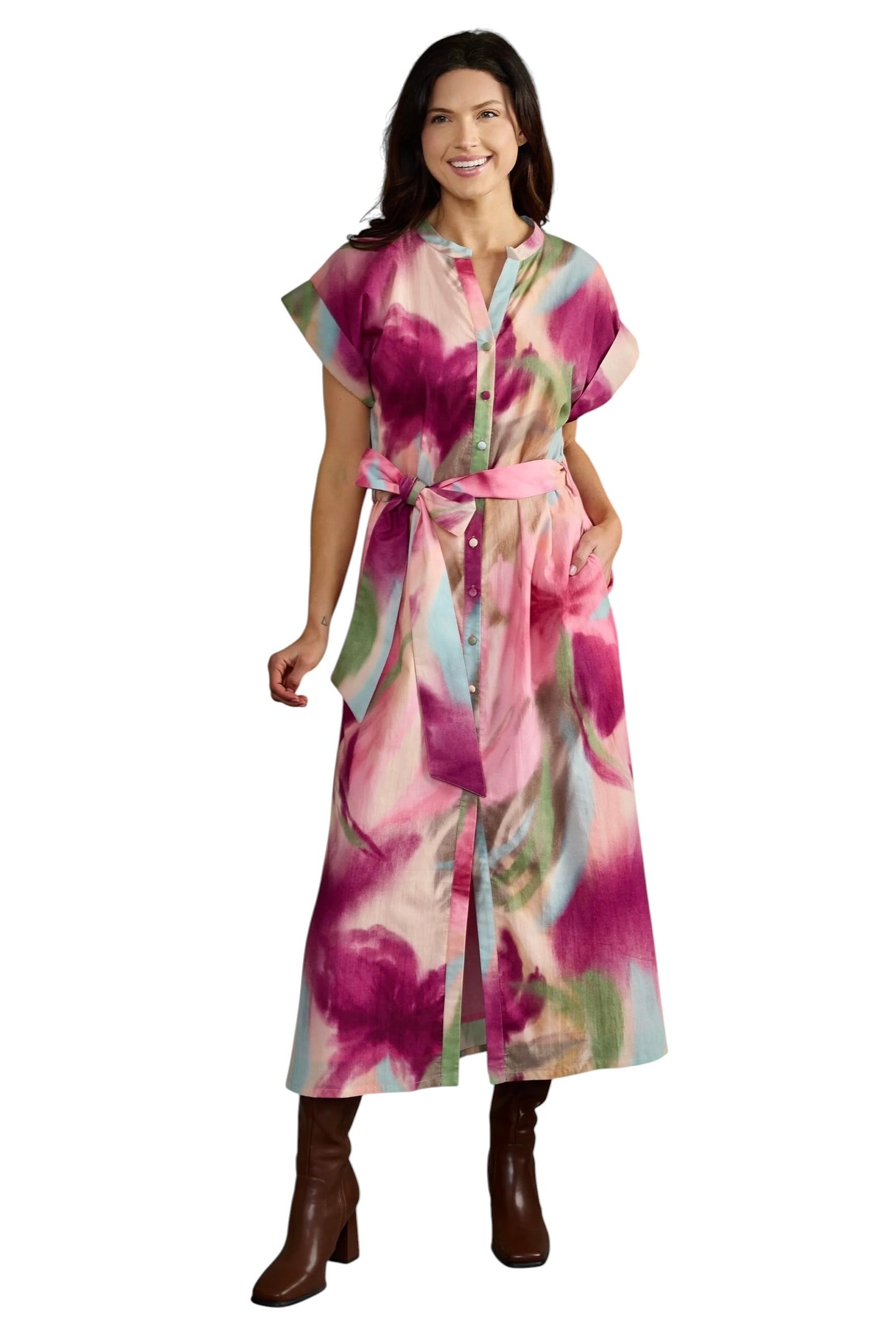 Evelyn Printed Dress in rosewater by Double A