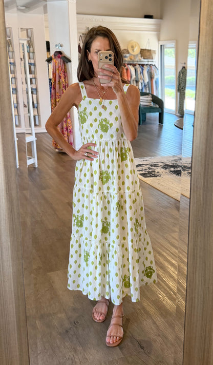 Cornflower Embroidered Bird Dress in green by Nimo