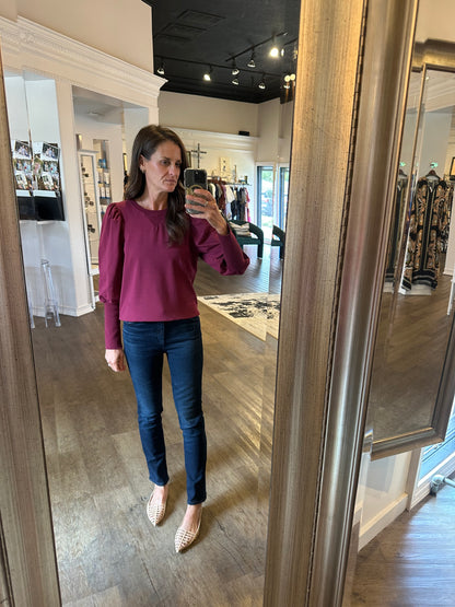 Tara Puff Sleeve Sweatshirt in bordeaux by Another Love