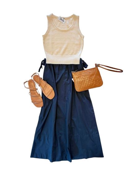 Poplin A-line Maxi Skirt in navy by Lilla P