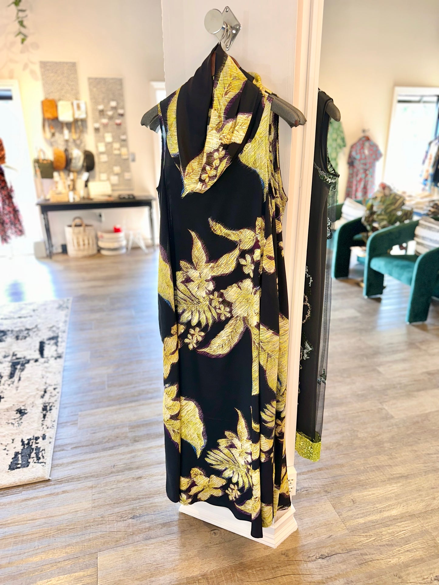 Sleeveless Floral Printed Maxi Dress in gold by Psophia