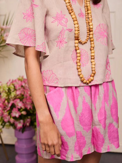 Orris Blouse with Flower Embroidery in beige by Nimo