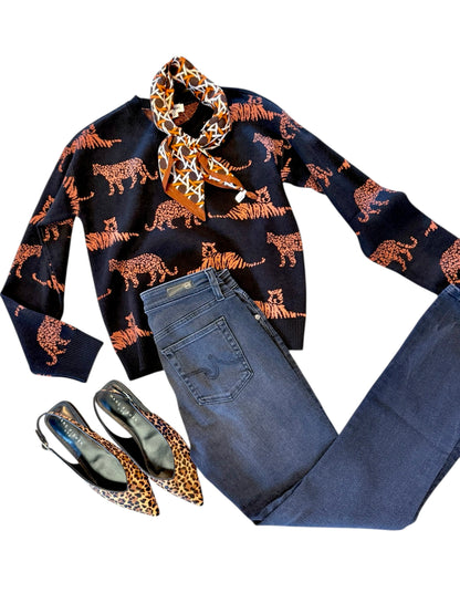 Zenzi Jungle Crewneck Sweater in black/brown