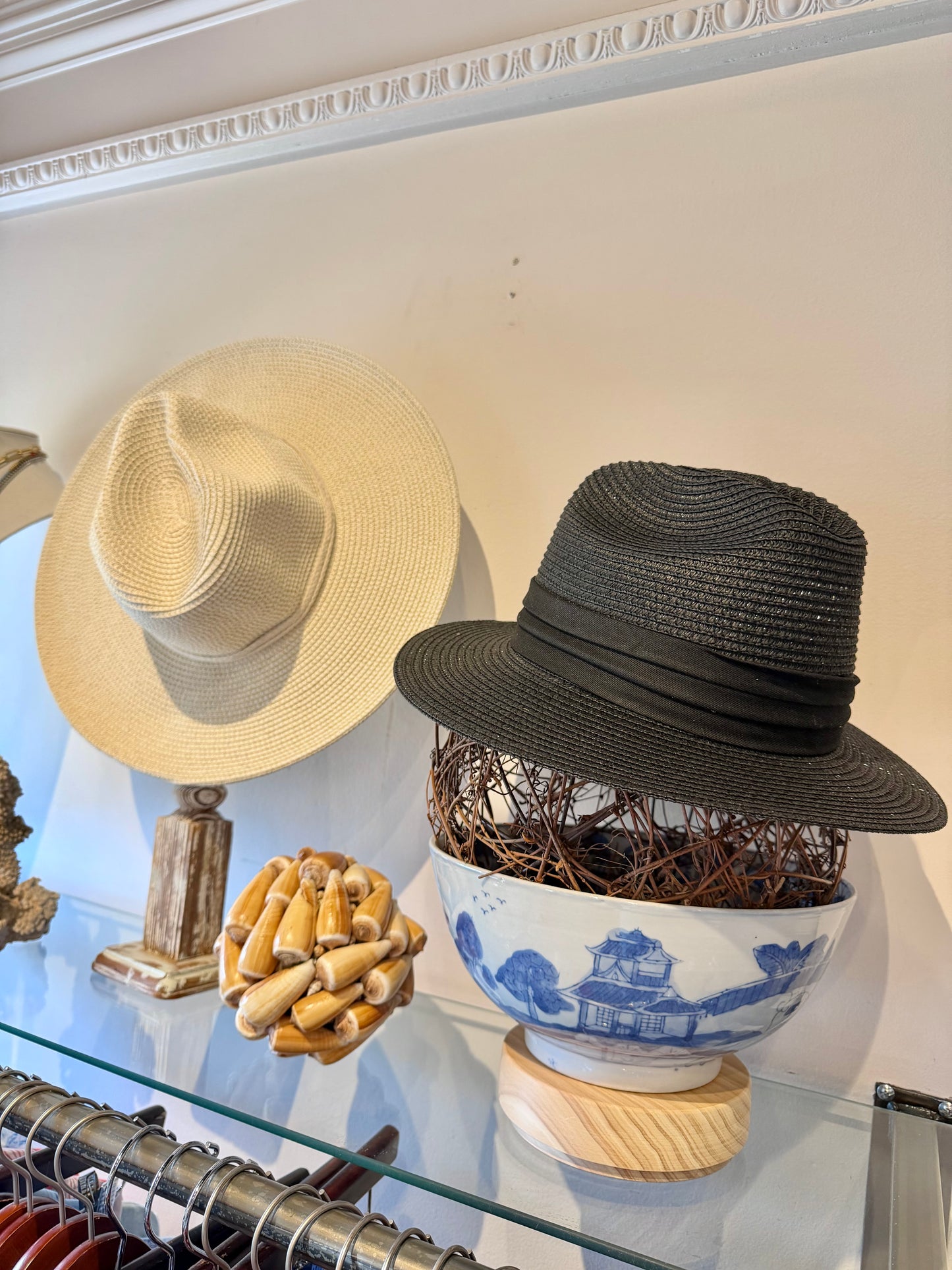Smaller Brim Straw Hat with Black Ribbon in black