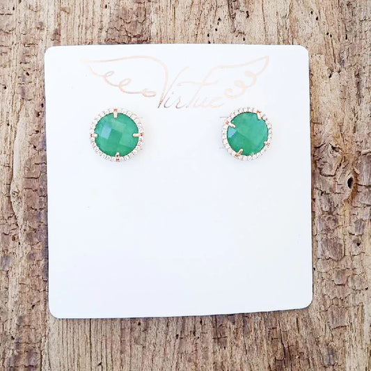 Gemstone Studs in kelly green by Virtue