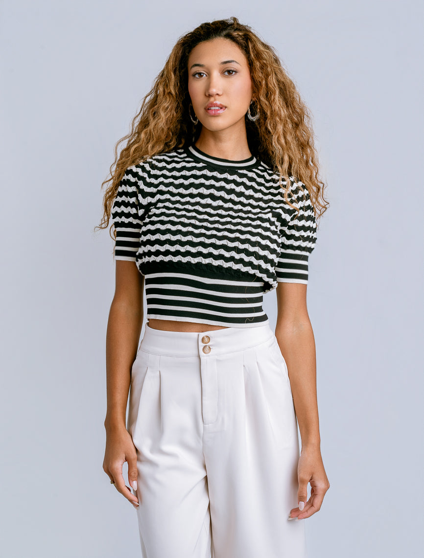 Conchi Short Sleeve Sweater in black/ivory by Kerisma