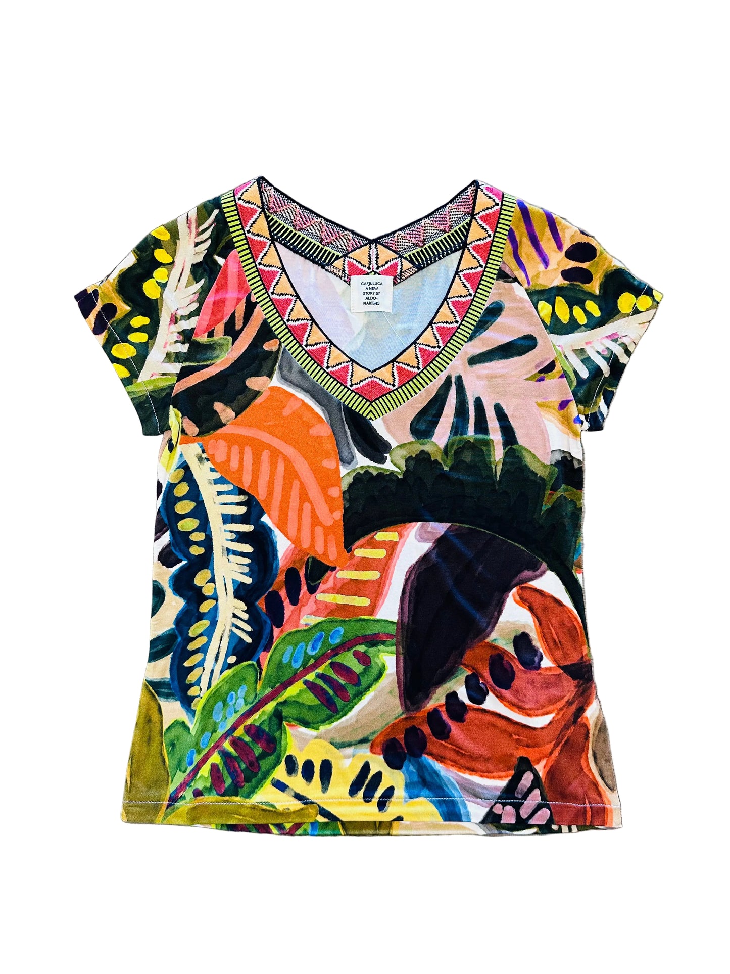 Abstract Printed Short Sleeve Top in marron by Aldo Martins