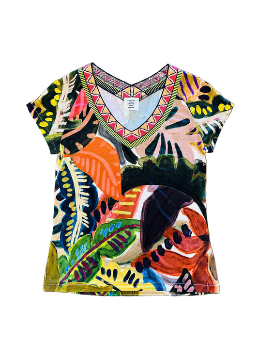 Abstract Printed Short Sleeve Top in marron by Aldo Martins