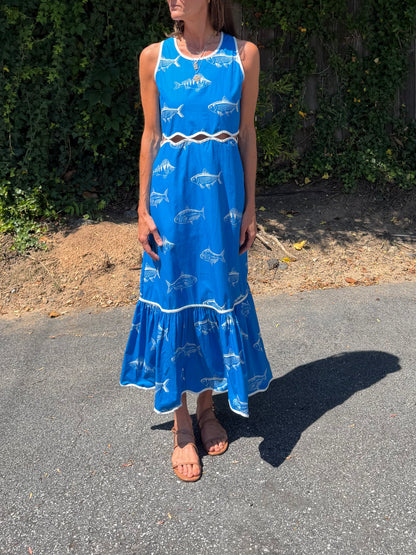 Lina Fish Print Dress in blue by Beau & Ro