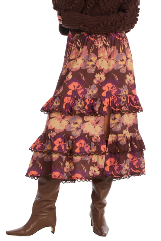 Georgia Midi Skirt in brown floral by Allison