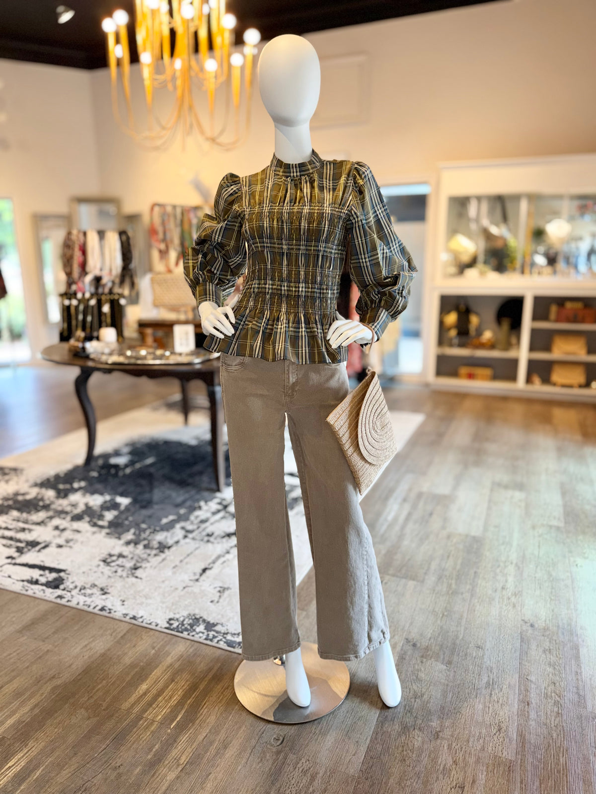 Long Sleeve Plaid Shirt in khaki by Molly Bracken