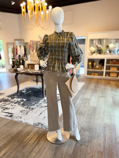 Long Sleeve Plaid Shirt in khaki by Molly Bracken
