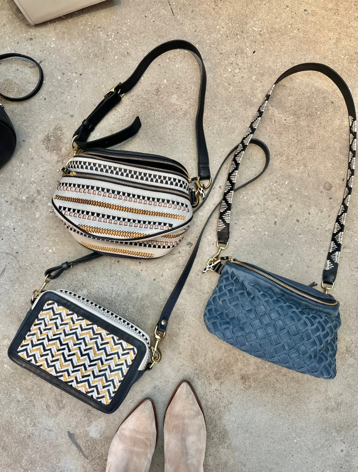 Amberleigh Woven Zigzag Crossbody in yellow/black/chalk by Kempton