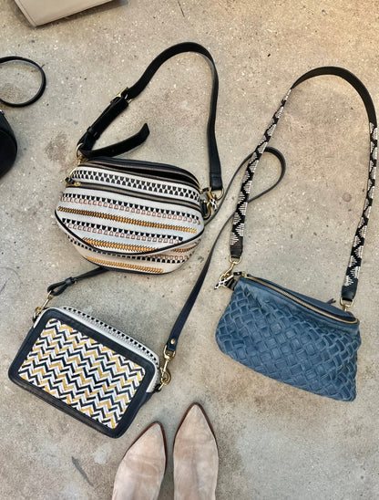 Amberleigh Woven Zigzag Crossbody in yellow/black/chalk by Kempton