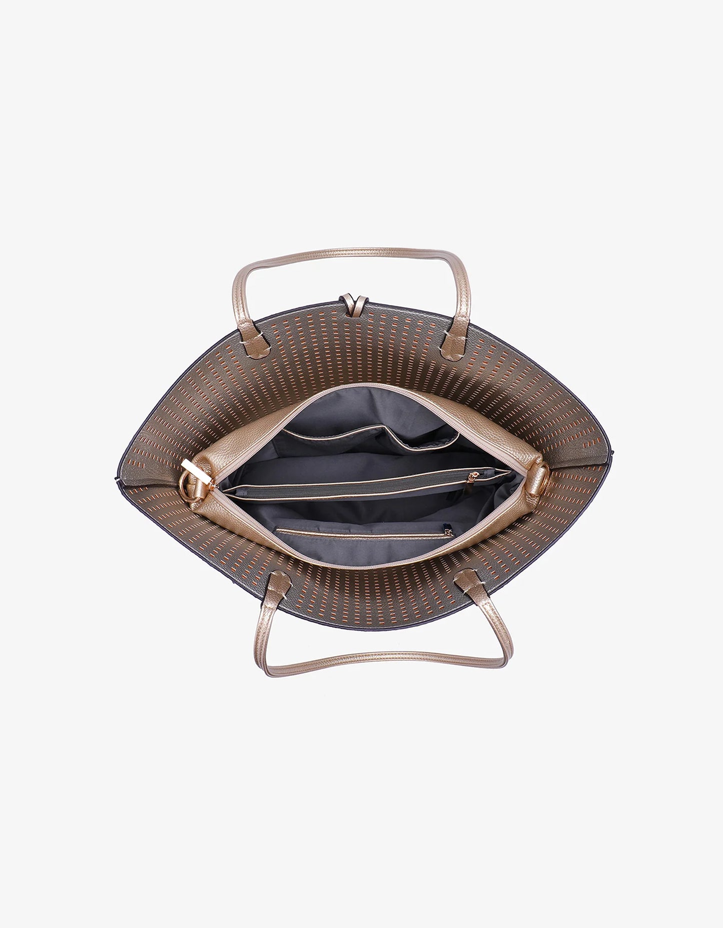 Departure Tote Perforated Square Bag in platinum/silver by Remi & Reid