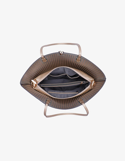 Departure Tote Perforated Square Bag in platinum/silver by Remi & Reid