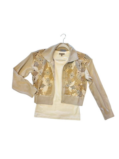 Galicia Lace Front Cardigan in beige by Conditions Apply