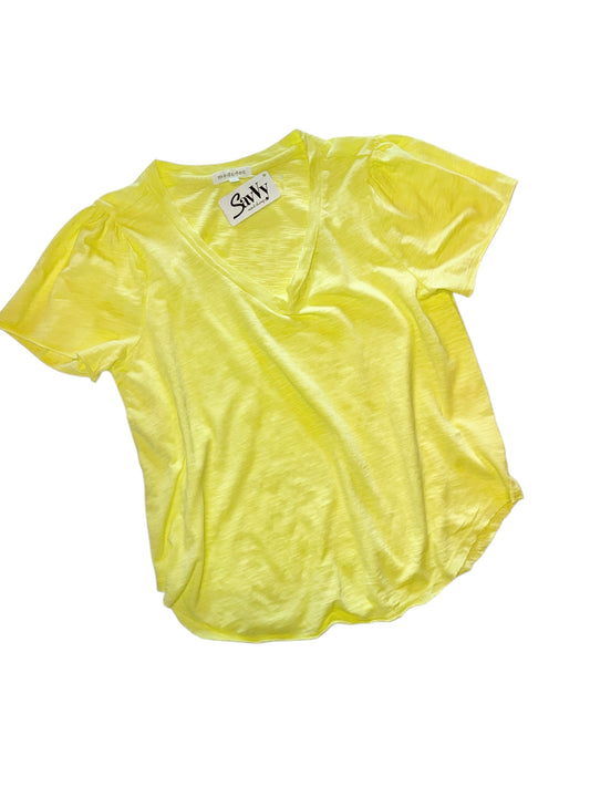 Shirred Short Sleeve Shirttail Flowy Tee in sunglow by Mododoc