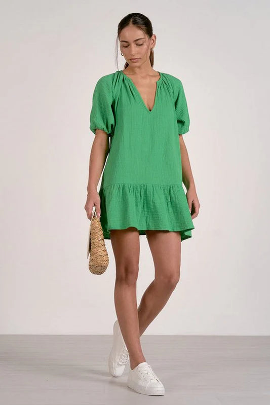 Tiered Gauze Dress in kelly green by Elan