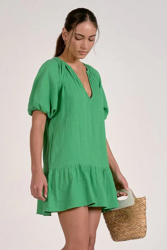 Tiered Gauze Dress in kelly green by Elan