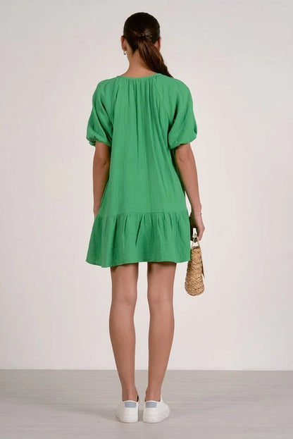 Tiered Gauze Dress in kelly green by Elan
