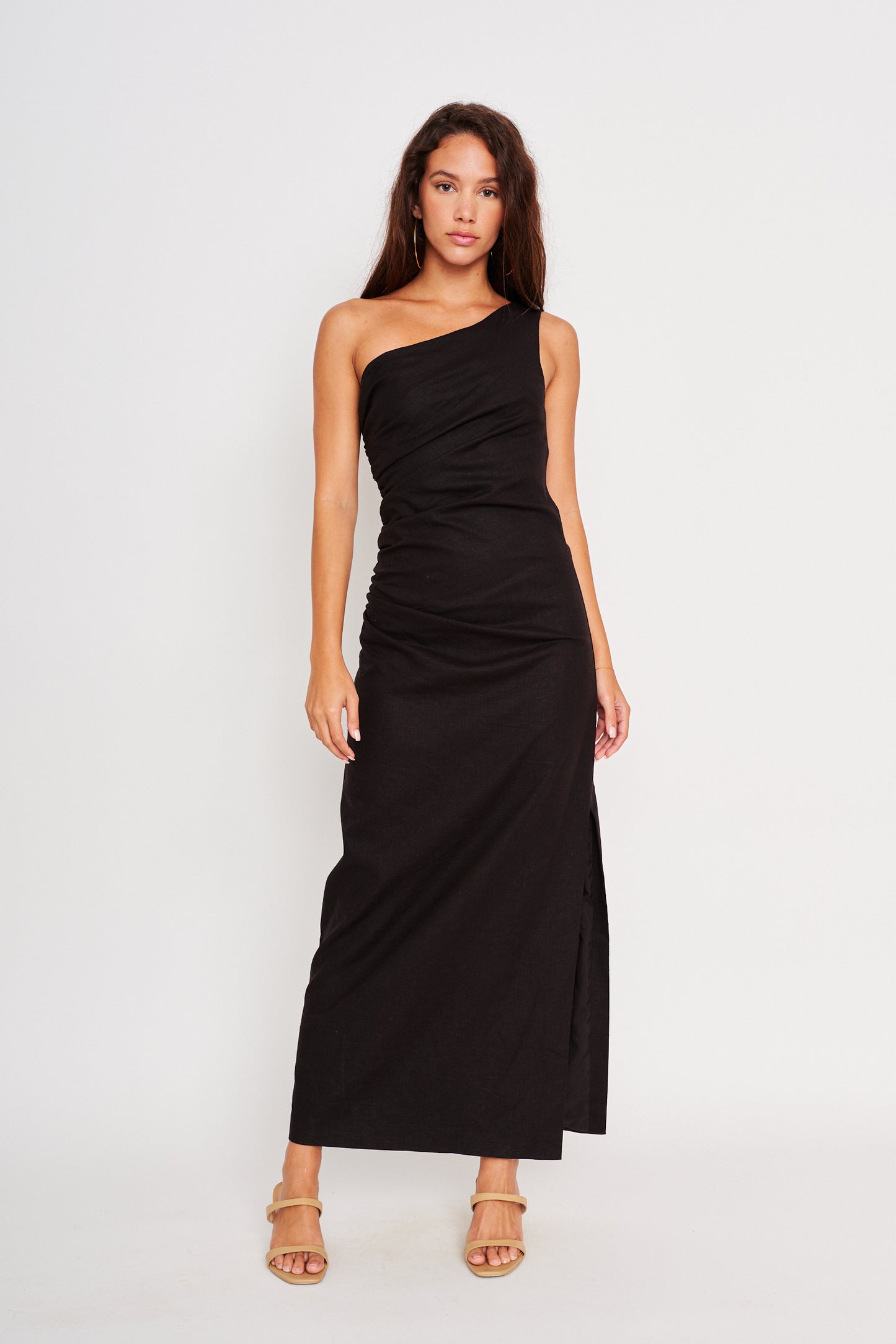 Kyoto One Shoulder Maxi Dress in black by dRA