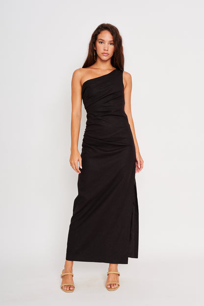 Kyoto One Shoulder Maxi Dress in black by dRA