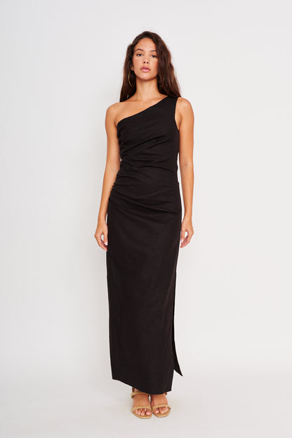 Kyoto One Shoulder Maxi Dress in black by dRA