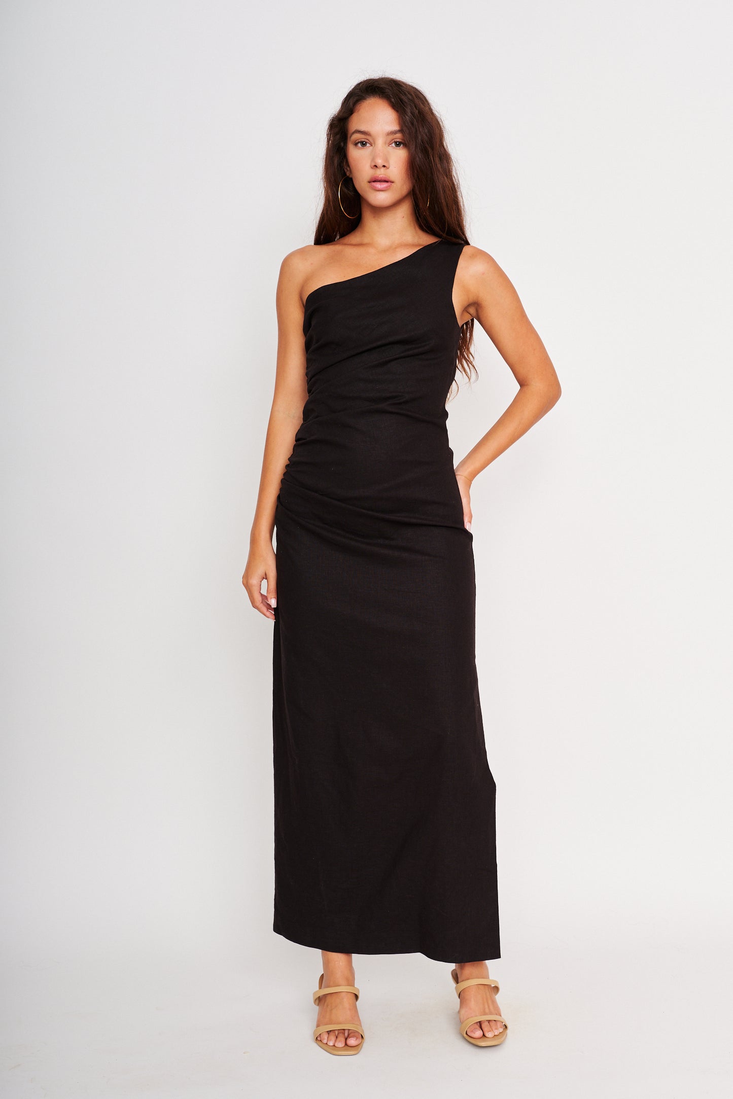 Kyoto One Shoulder Maxi Dress in black by dRA