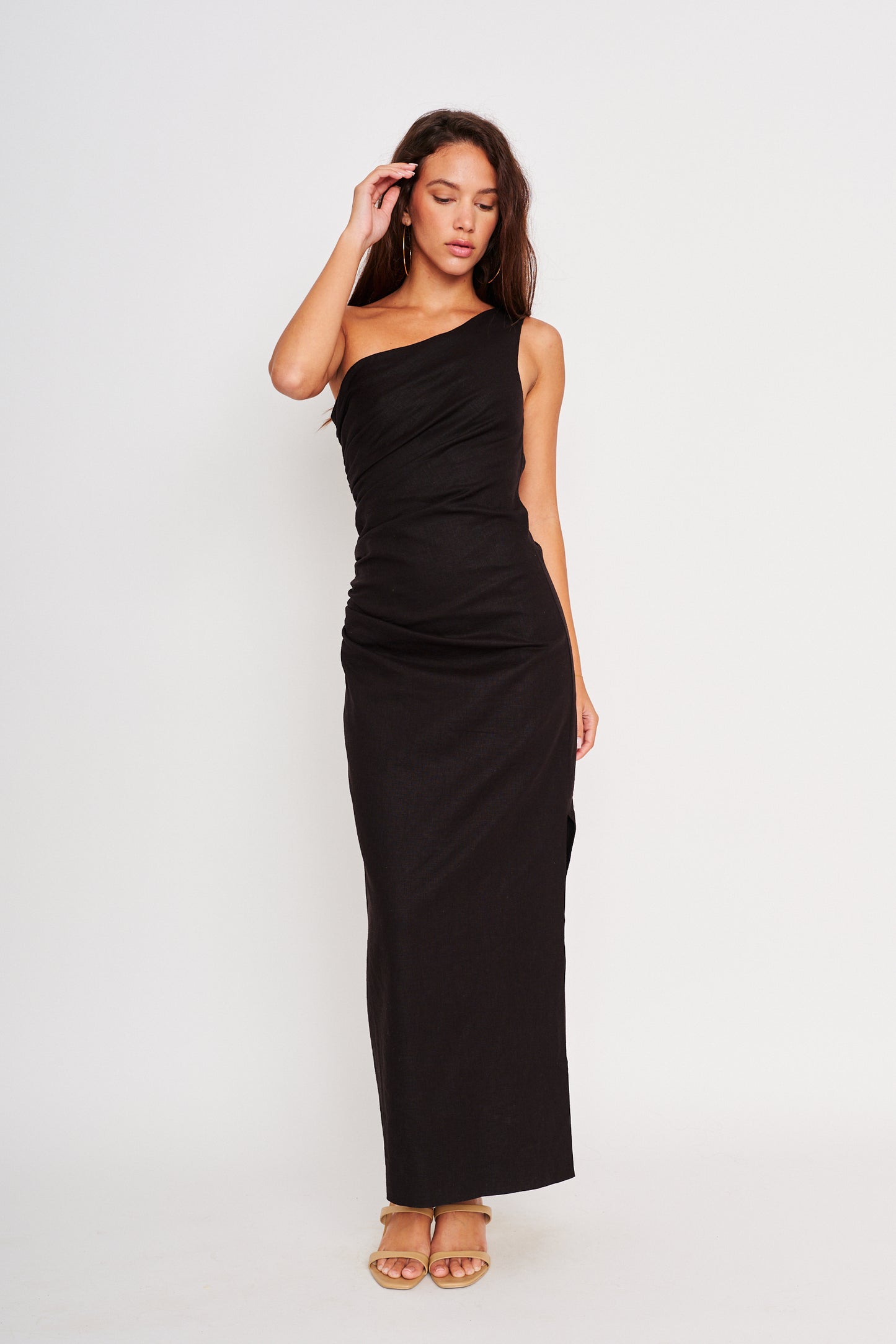 Kyoto One Shoulder Maxi Dress in black by dRA
